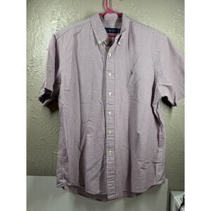 Ralph Lauren Button‎ Up Shirt Mens Checked Short Sleeve Red White Blue Size XL